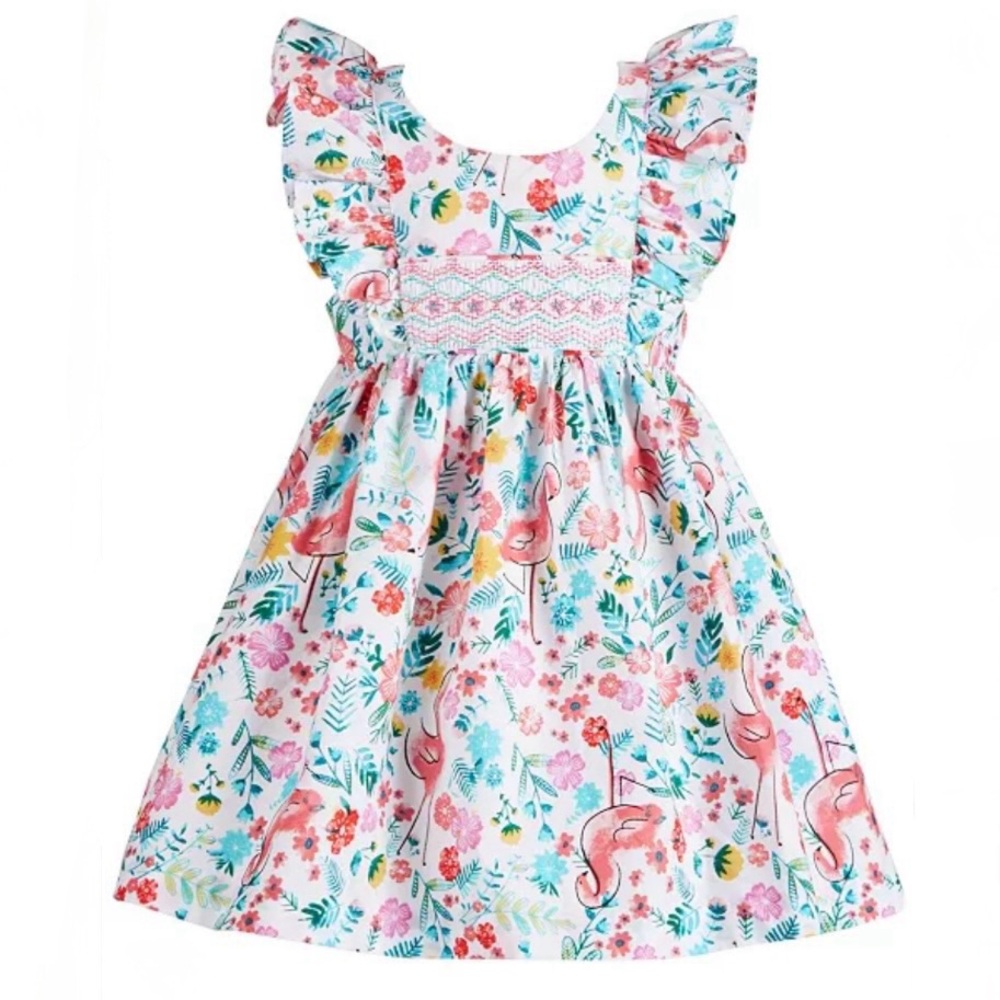 Iris & Ivy Flamingo & Floral-Print Sleeveless Ruffle Dress, Size 4T
